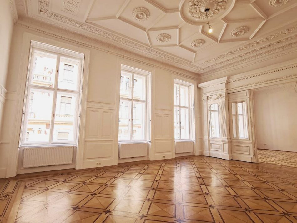Exklusiv Wohnen, Erstbezug, prachtvoller 131 m² Stilaltbau, Wohnküche, 2 Zimmer, Wannenbad, Parketten, Stuckdecken, Zelinkagasse